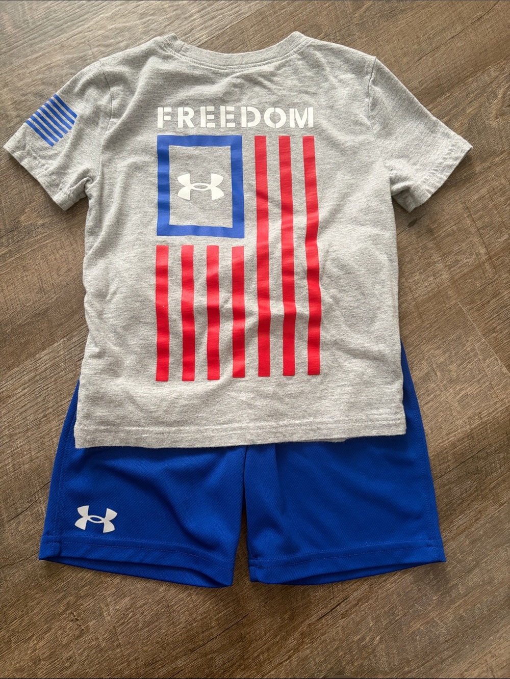 Under Armour Gray Tee with Royal Blue Shorts